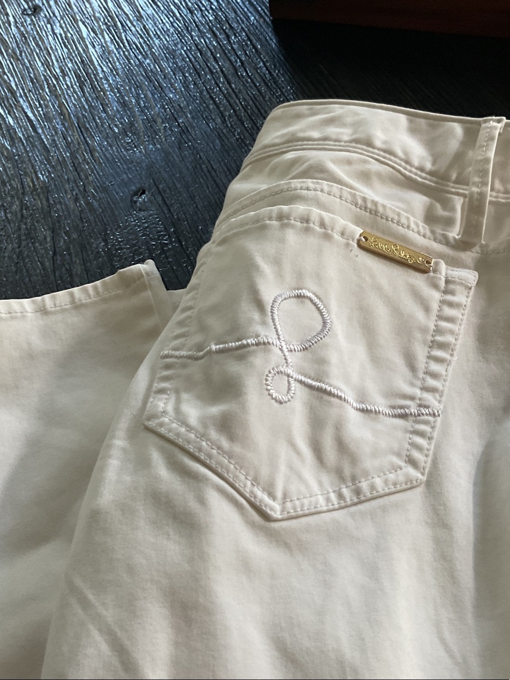 Lilly Pulitzer Women's Cream Jeans with Embroidered Back Pocket